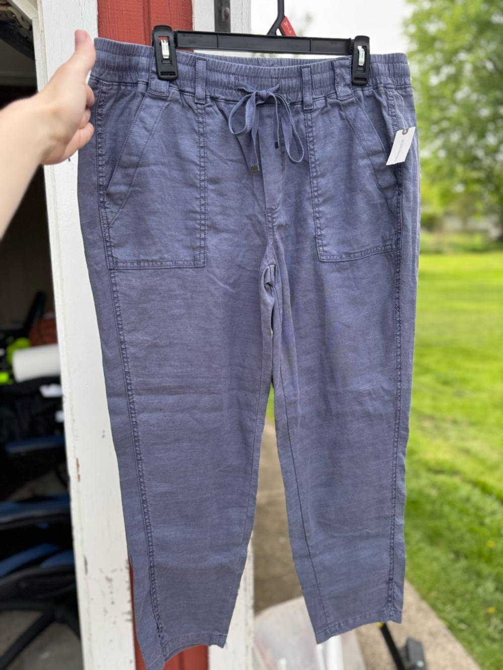 NWT Level 99 Anthropologie Blue Linen Blend Split Leg Pants Size M